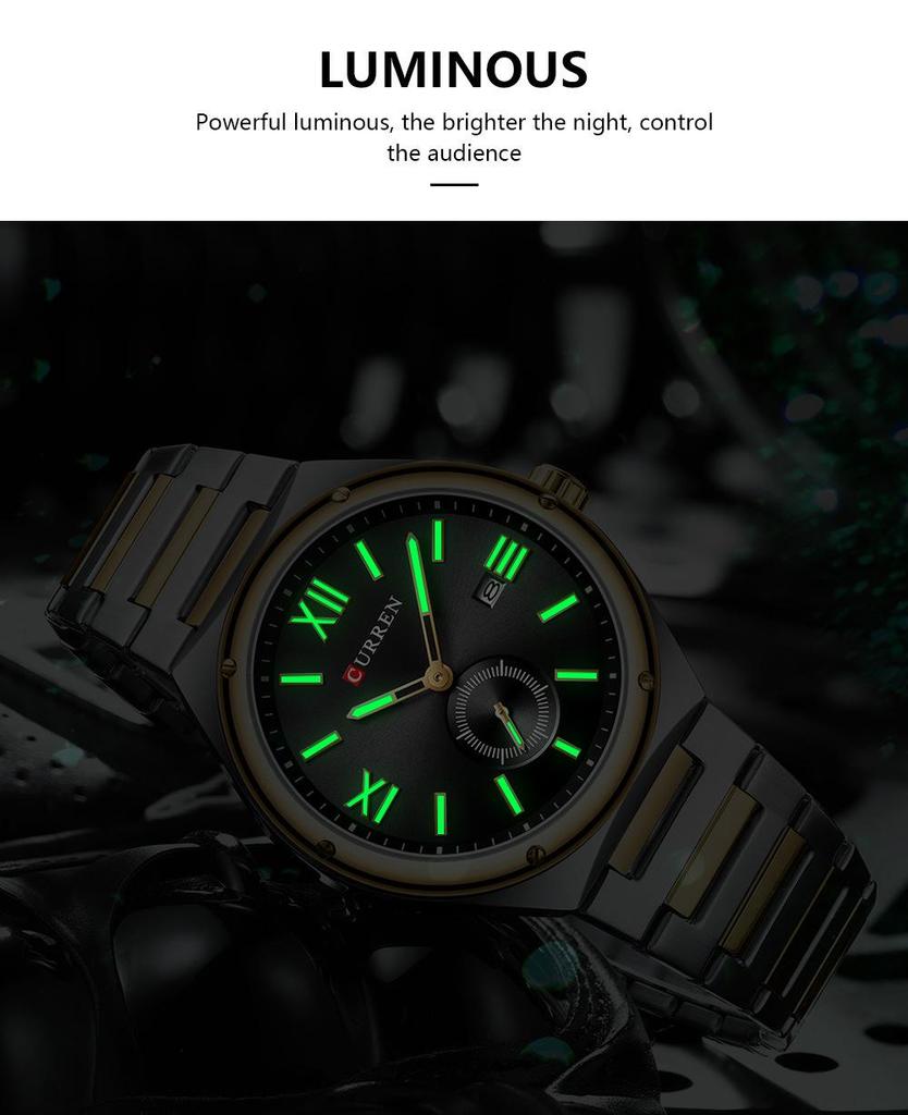 CURREN 8471 Men's Waterproof Quartz Sports Watch with Steel Band and Calendar