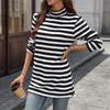 Women's Fashion Casual Striped High Neck Loose Long Sleeve Casual Pullover Top