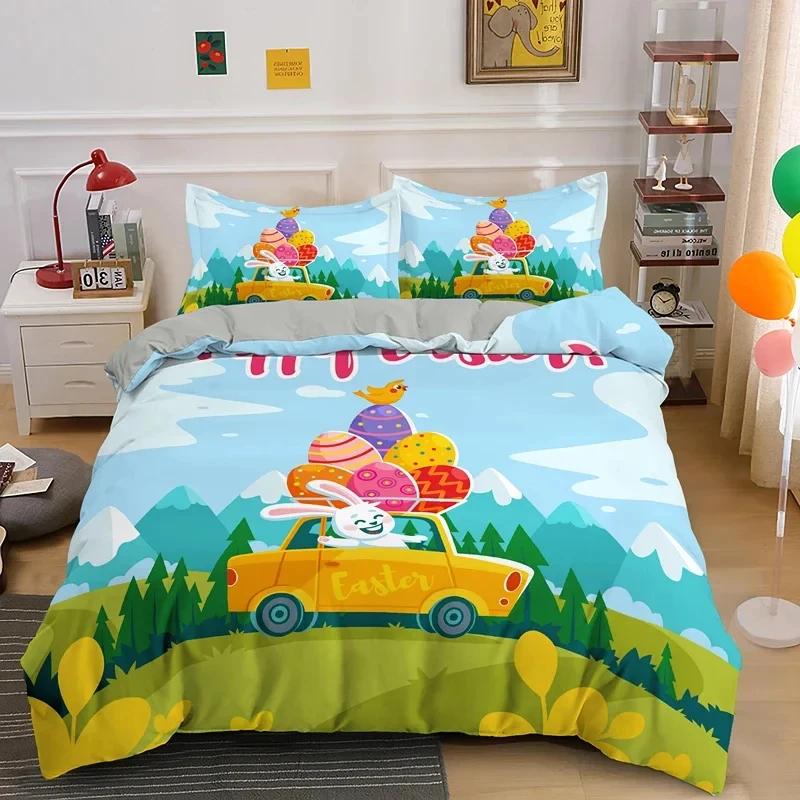 

Hapy Easter Eg Rabit King Quen Soft Duvet Cover Carton Lovely Buny Beding Set Pet Animal Warm Comforter Cover Polyester Comfortable Quilt Cover 120*200cm Single