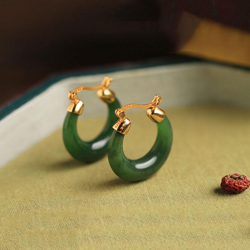 

Vintage Chinese-Style Cyan Jade & Sapphire Moon Earrings Pair