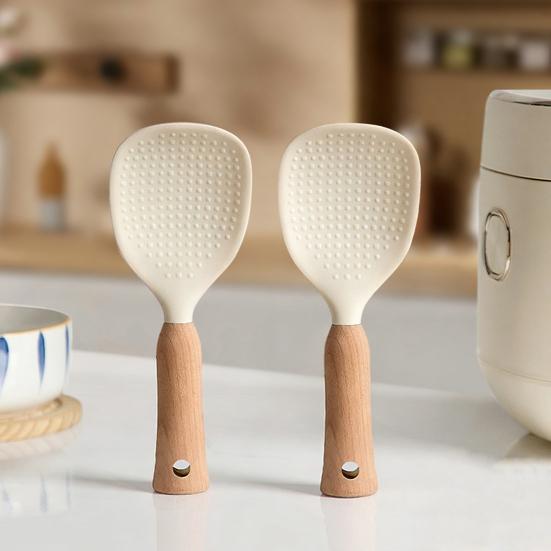 Silicone Rice Spoon for Cooker Ergonomic Handle Spoon Scratch-Resistant Non-Stick Essential Kitchen Utensil for Serving Mixing