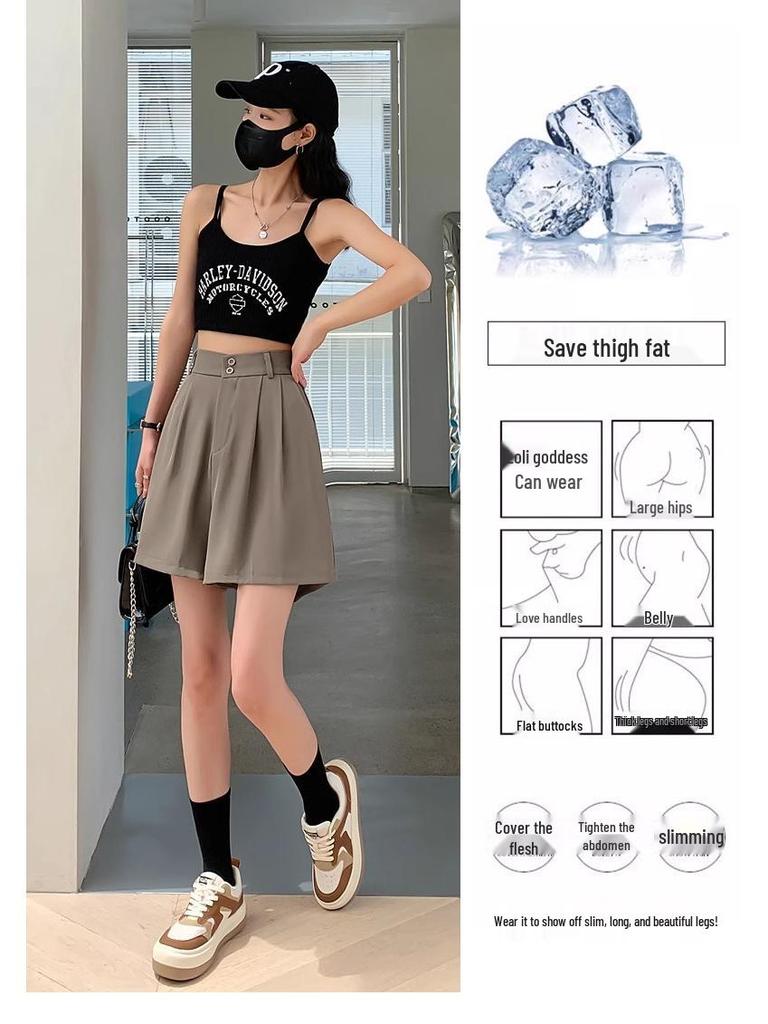 Women's Retro High-Waist A-Line Autumn Shorts 2024 – Casual, Loose, Wide-Leg Mid-Length.