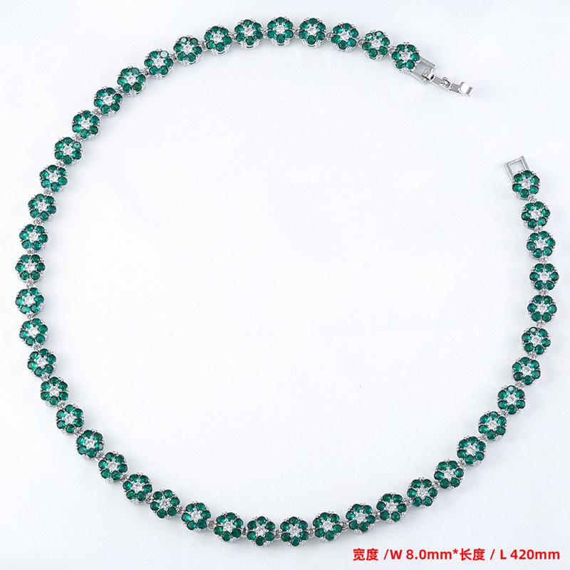 Temperament Light Luxury Copper Inlaid Diamond Flower Petal Bracelet Necklace Tennis Flower Jewelry Set Vl526-527