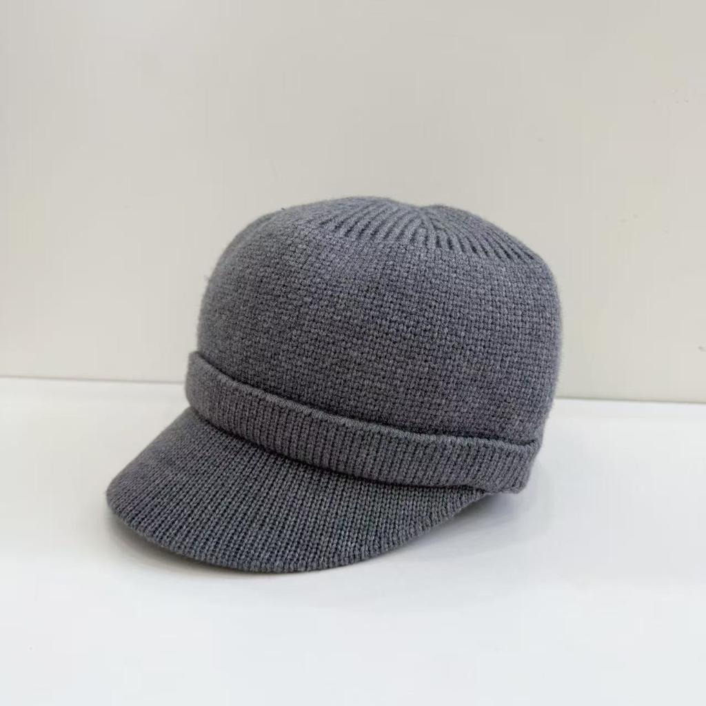 European and American niche black knitted hat, small brim cap, four-season versatile wool hat, small equestrian hat for women