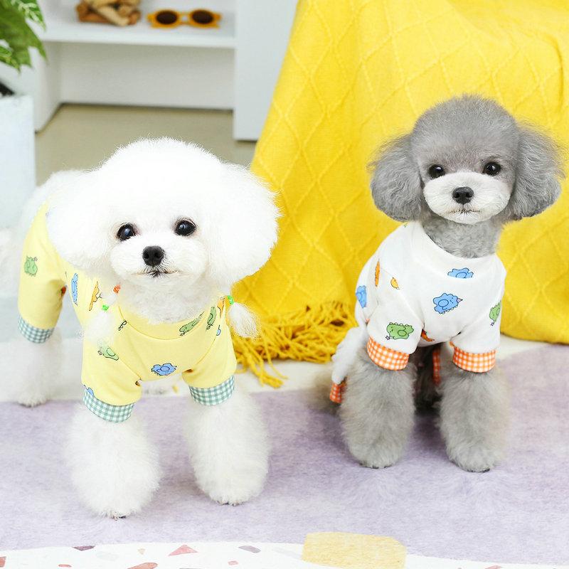2023 New Dog Clothes Spring and Summer Simple Cute Pet Dog Clothing Orange Dinosaur Home Clothes