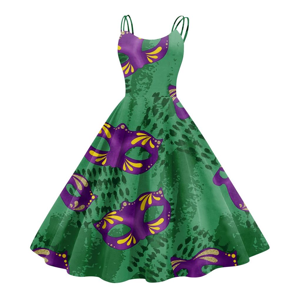 Ladies' Dress, Carnival Print, Sexy Suspender, Big Display, Retro Dress