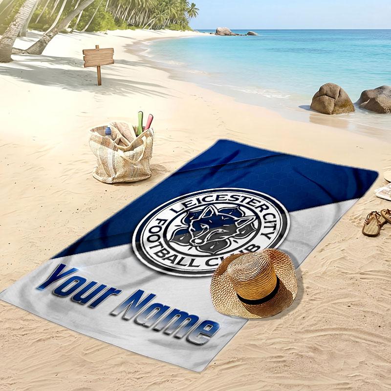 Leicester City Personalisiertes Bedrucktes Strandtuch Fußballlogo Unterstützung Benutzerdefinierter Name Text Absorptionsfähiges Handtuch für Sport Reisen Besonderes Geschenk