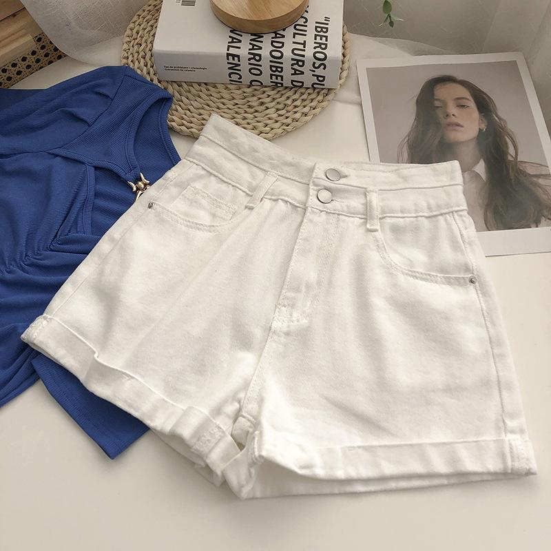 

Молодежная жизненная сила, удобные, обтягивающие, модные и универсальные, джинсовые шорты, женские, с ультра-высокой талией, летние, свободные, тонкие, прямые, трапециевидные, подвернутые брюки S белый