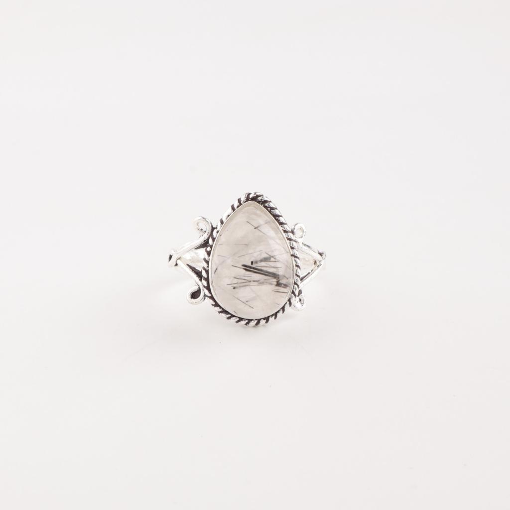 Black Rutile Gemstone 925 Sterling Silver Jewelry Handmade Ring For Girlfriend RR-57-27