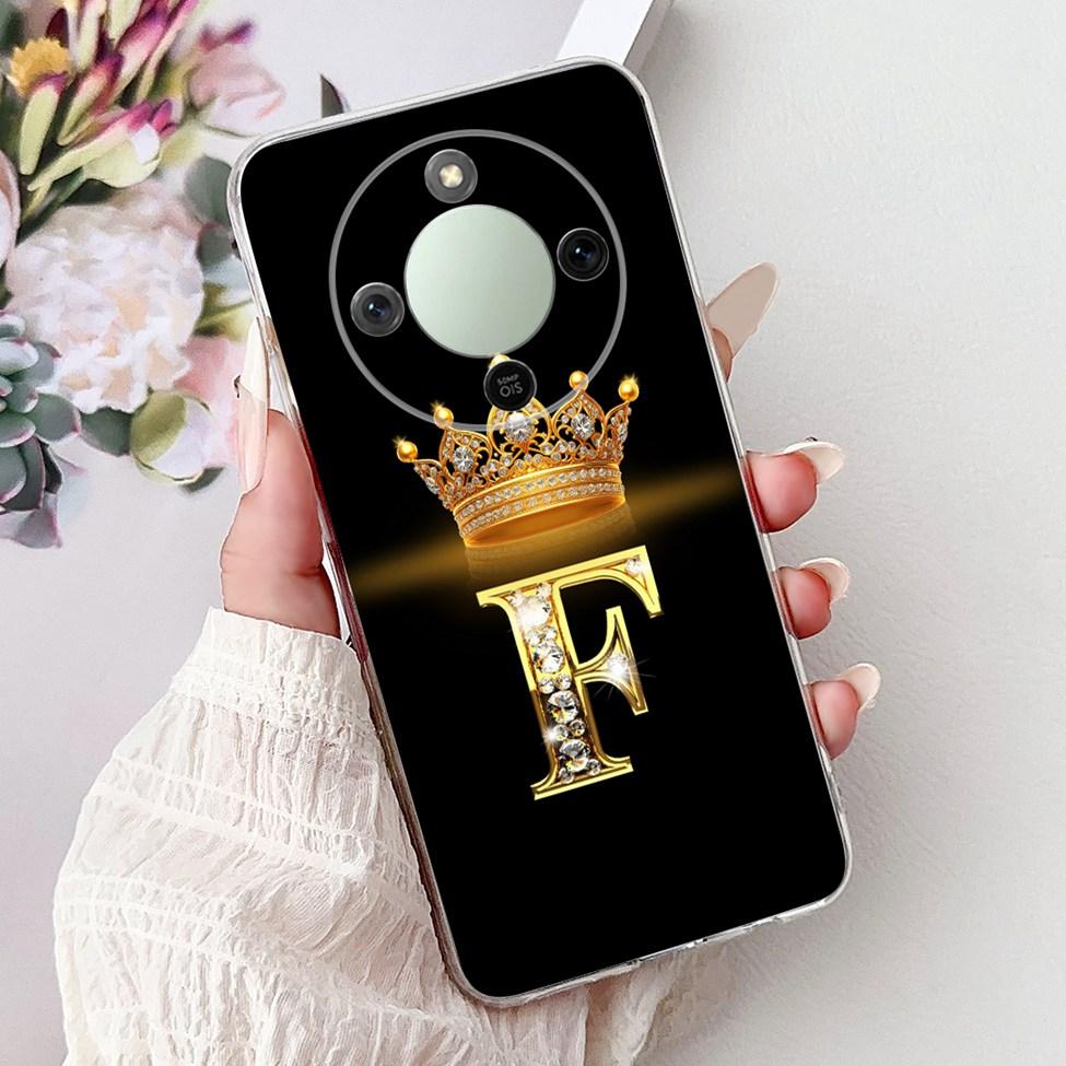 5G For Honor X70 MTN-AN00 Case For Honor X70 Cover Clear Luxury A-Z Letters Fashion Flowers Crown Soft Bumper Casing
