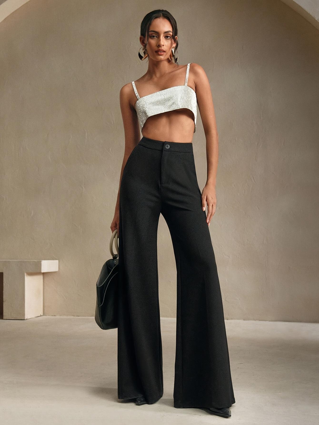 

Sharp Commuting High-End Wide-Leg Black Women s Straight Drape Suit Pants S [85-100] чёрный