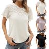 Women Casual Short Sleeve T Shirt Top Solid Color Lace Round Neck Stitching Fashion Tee