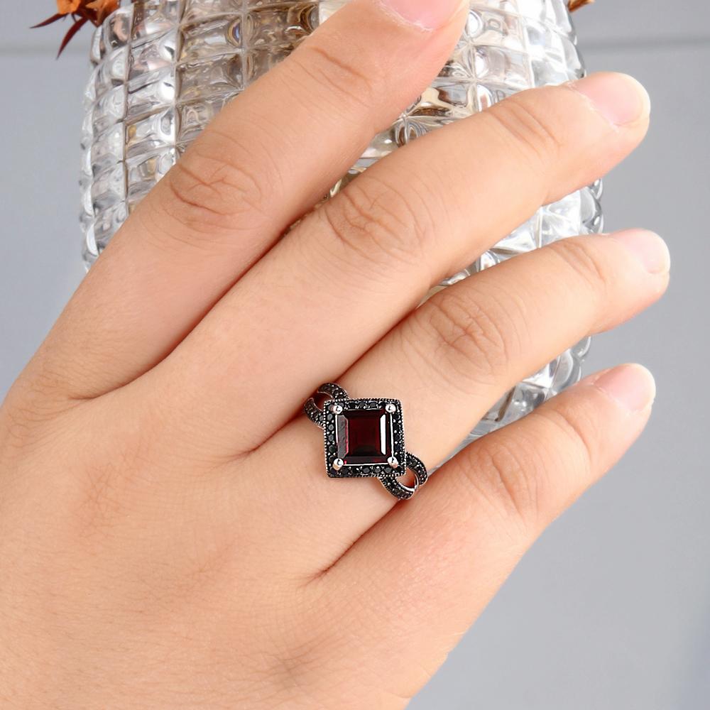 925 Sterling Silver Rings Natural Square 8.0mm Garnet Real Gemstones Light Luxury Fine Jewelry for Women's Engagement Party Gift