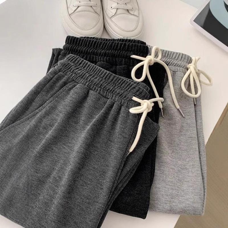 

Petite 145cm Gray High-Waisted Slimming Wide-Leg Pants, Spring/Autumn Floor-Length for Women 2XL (131-150 jin)