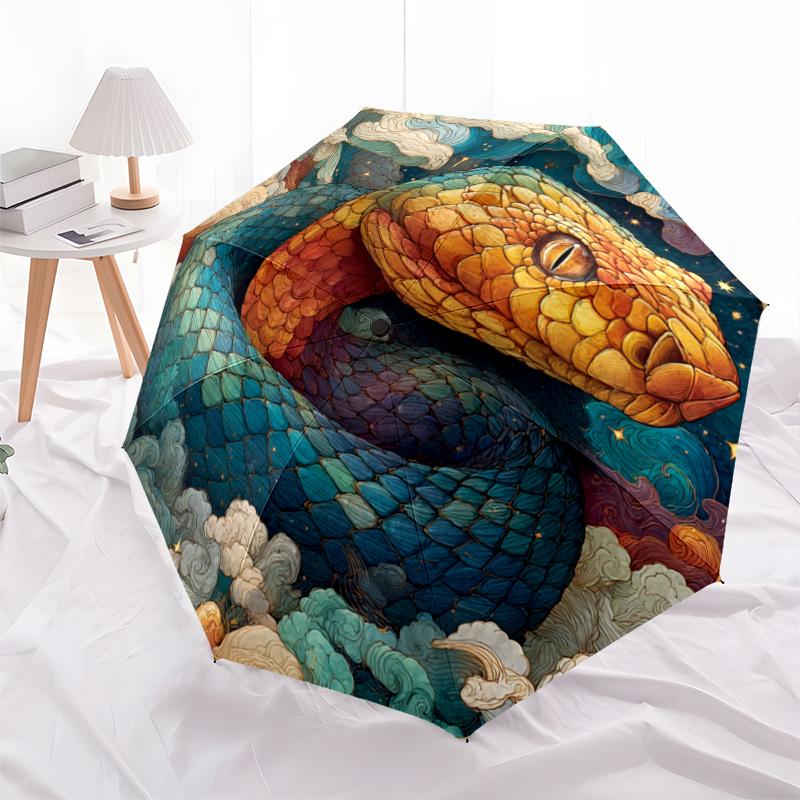 1 PC Automatic Folding Umbrella - Serpent Pattern, Portable & Foldable Design with 8 Ribs, Christmas Birthday Gifts