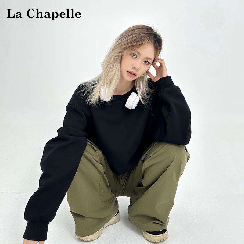 La Chapelle American Style Unlined Drop Shoulder Round Neck Sweatshirt