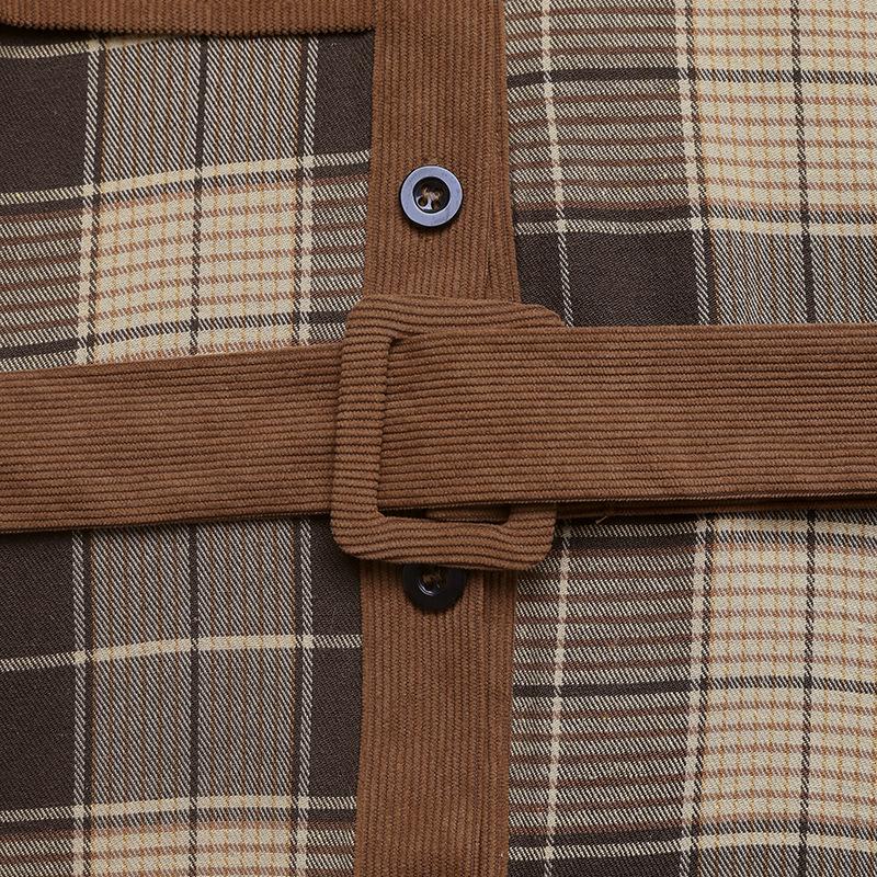 100% Clothing: 2025 Retro Plaid Patchwork Dress with Turn-Down Collar - New European & American Autumn/Winter Workplace Style.