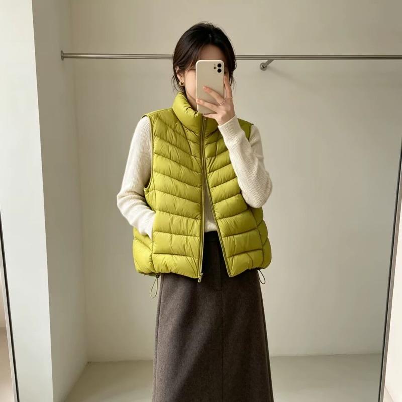 Korean stand-up collar ribs down vest women, winter new loose vest simple women's sleeveless top