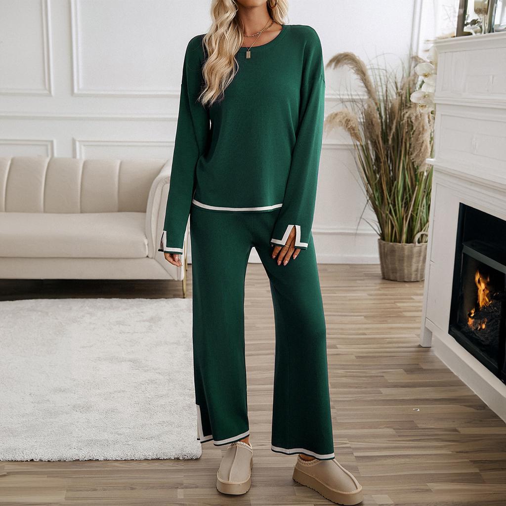 Women's clothing set comfortable commuting simple daily fashion temperament casual solid color knitted long sleeved woolen clothing set