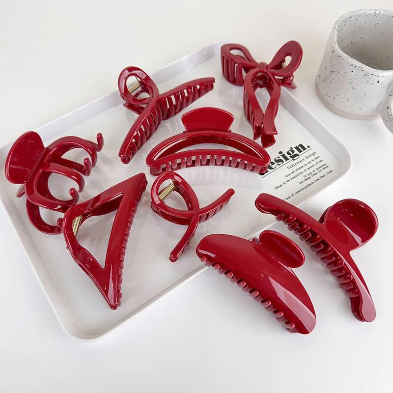 Red Series Geometry Hair Claw For Women Girls Elegant Hairpins Shark Clips Crab Barrettes Fashion Hair Accessories