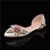 Moda Versão Coreana Salto Baixo Cor Sólida Bico Fino Banquete de Casamento Sapatos com Flores Salto Fino Bico Fino Luxo Zapatos De Mujer