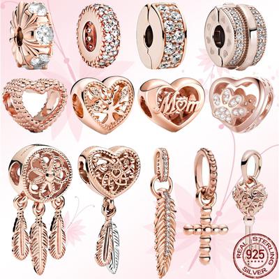 Růžovým zlatem pozlacený duchovní lapač snů Visací kouzla Srdce Korálky 925 Sterling Silver Fit Originální módní náramek Šperky Dárek