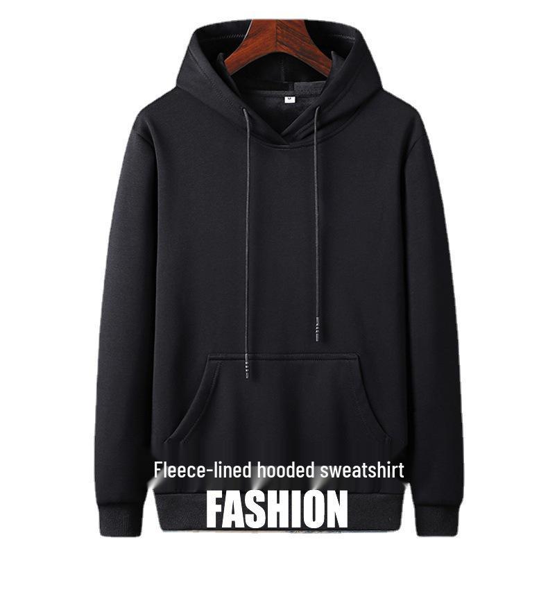 Men's Plus Velvet Loose Trendy Brand Hoodie - 2021 Autumn/Winter Collection, Solid Color, Warm and Casual.