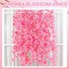 Artificial Flower Sakura Vine Wedding Outdoor Garden Roses Arch Home Room Party Decora Festival Bridal Fake Silk Scrapbook Plant