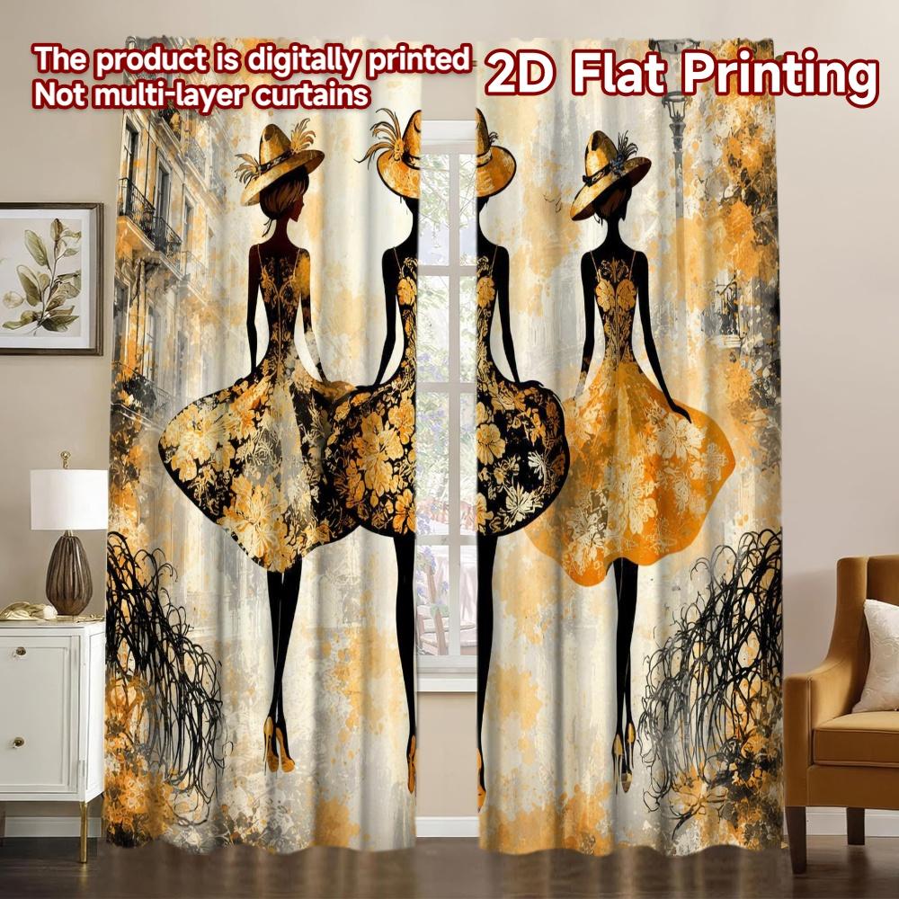 2D FLAT PRINTING 2pcs Curtains (Without Rod) Stylish Autumn Silhouettes Modern Modern Curtains Semi-Sheer Curtains Romantic for 60×150cm