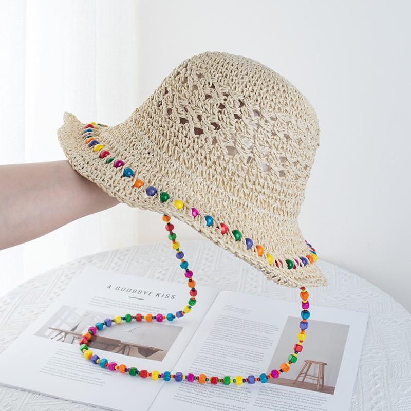 Summer new sun hat women's South Korea Dongdaemun weaving hollowed out after split fork sun protection hat fisherman hat children