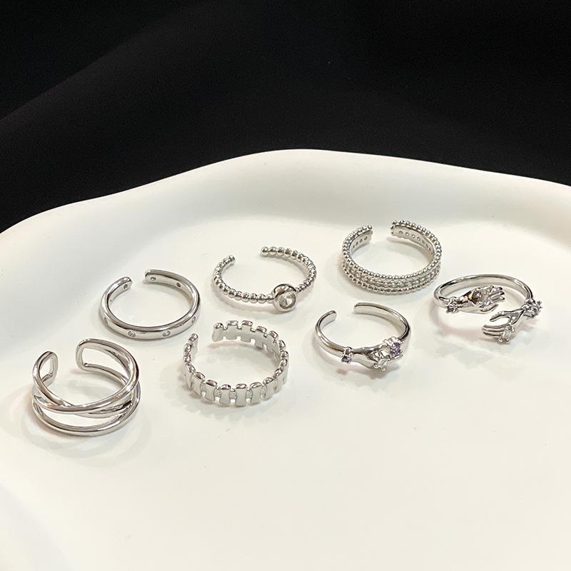 Minimalist And Exquisite Micro-Inlaid Zircon Ring Female Niche Design Fashionable Light Luxury Cold Wind Index Finger Ring Set