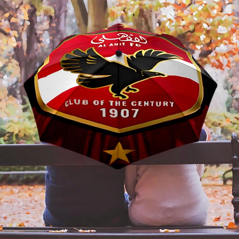 Al Ahly FC Umbrella with Automatic Open/Close & Self-8-Rib Heavy-Duty Umbrella, Compact Travel Umbrella Suitable for Outdoor