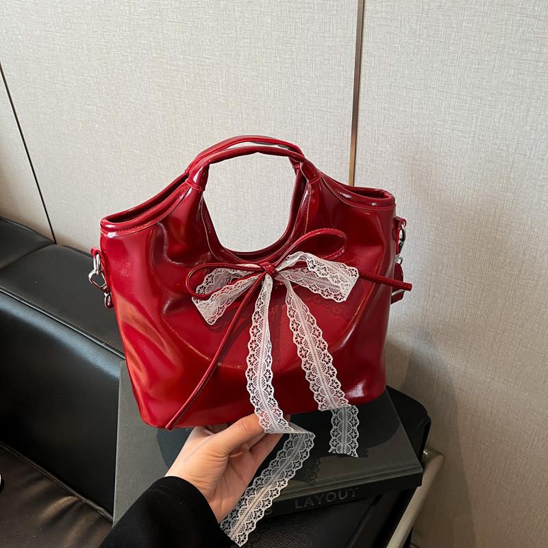 Ribbon Bow Solid Color Bucket Handbag Single Shoulder Crossbody Bag Women Gift