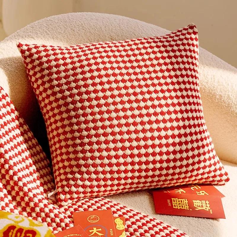 Home Decoration Knitting Cushion Cover Mint Green Tassel Pillowcover Modern Sofa Living Room Waist Pillow Bed Head Round Pillow