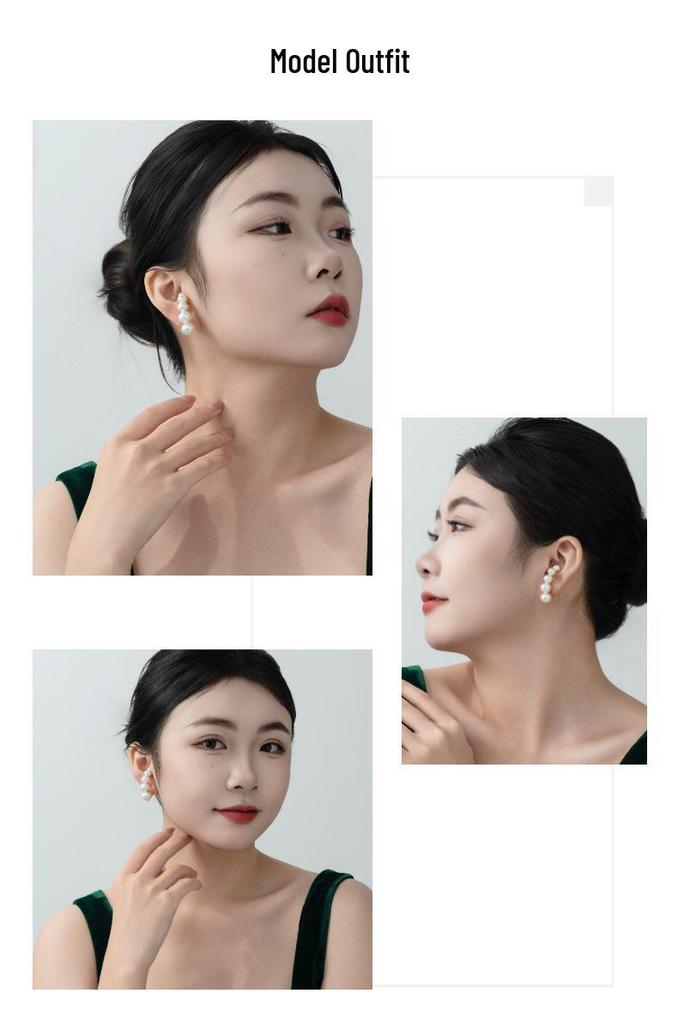 Elegant Round Pearl Earrings - Chic Design with 925 Silver Studs & Ear Cuff for Women