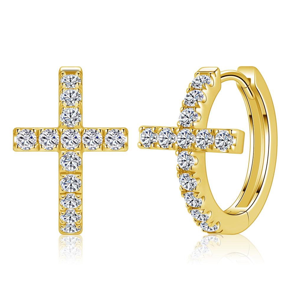 M-JAJA Moissanite Cross Wedding Band Hoop Earrings S925 Silver for Women Gold Plated Fine Jewelry Set Party Gifts
