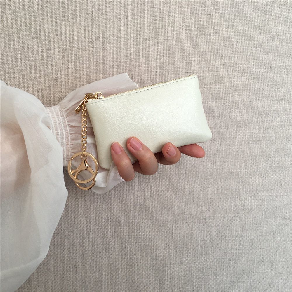 Vintage PU Leather Key Wallet Zipper Coin Purse Mini Key Holder Pouch with Keychain Small Storage Bag for Cash Cards Earphones Lipstick Women Men