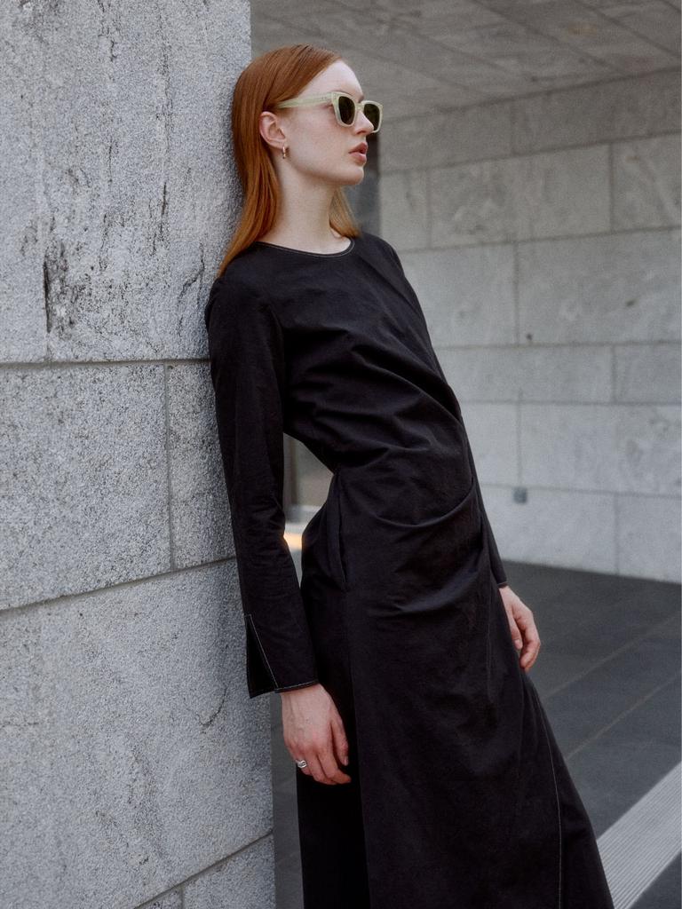 Muse Nu Victoria Draped Layered Wrap Detail Dress_Black