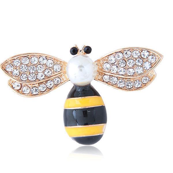 Gilded Rhinestone Bee Brooch with Pearl Accents - Perfect Gift or Lapel Pin Zhenyao Jewelry