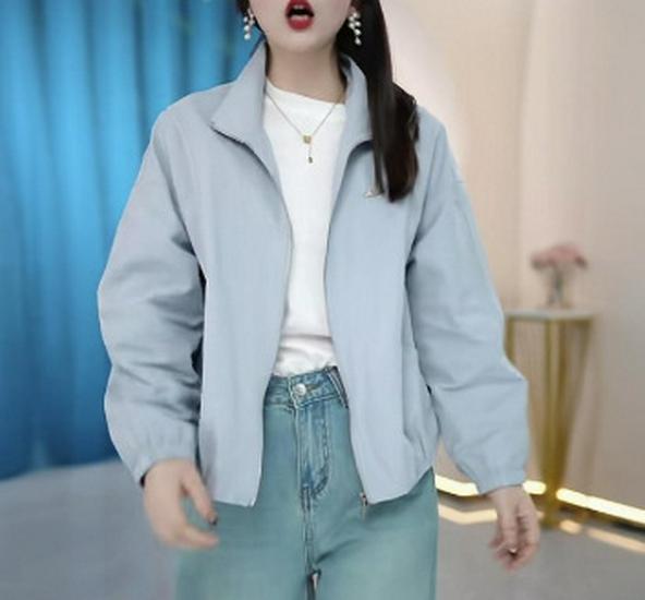 

Women s Casual Spring/Autumn Windbreaker: 2026 Loose Fit Zipper Jacket with Stand Collar 2XL (135-155 lbs) синий