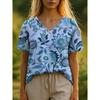 Summer Women's T-Shirt Floral Pattern Bohemian Style Casual Short-Sleeved V-Neck Loose Women's Clothes