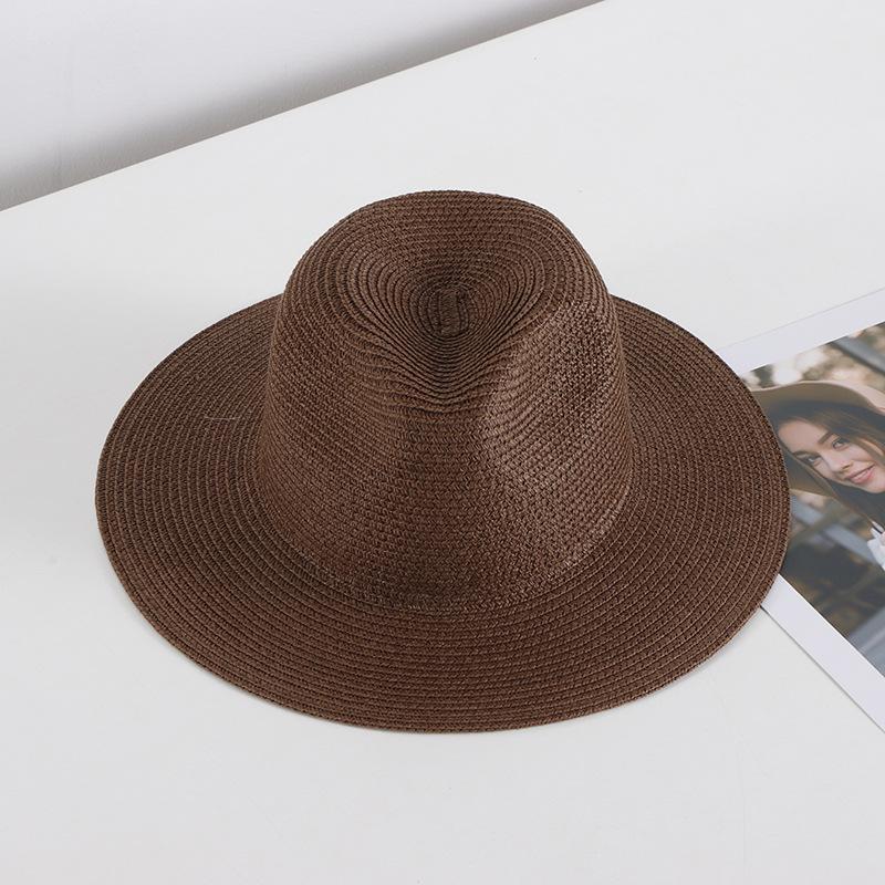 

Summer Wide Brim Straw Hat Women And Men Outdoor Sun Protection Beach Panama Cap Solid Color Travel Holiday Visor Caps 56-58cm