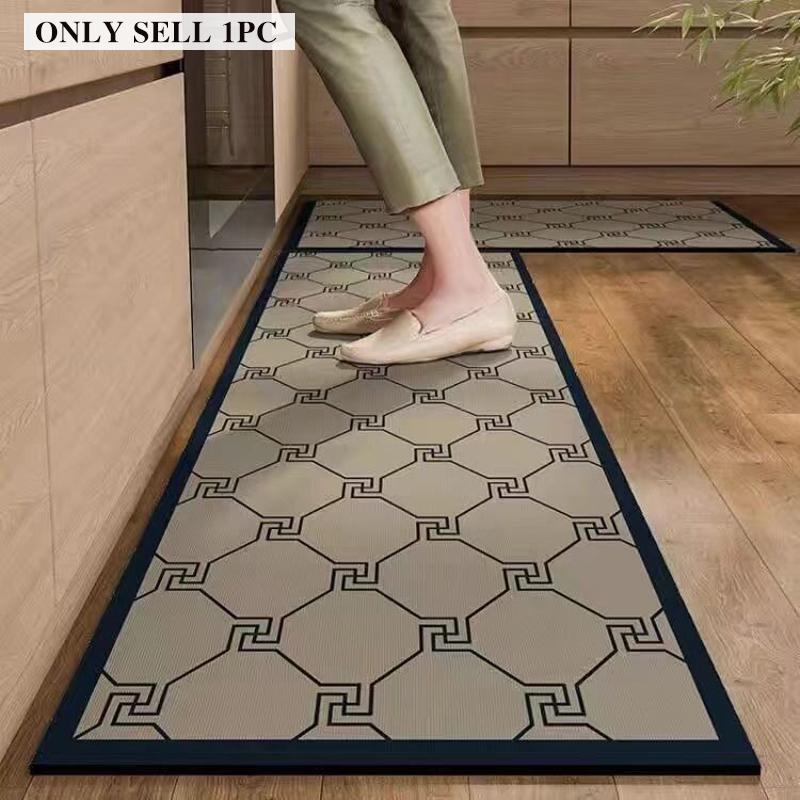 Kitchen Rug Waterproof PVC Leather Floor Mat Geometric Pattern Carpet Long Oil-proof Non-Slip Foot Mats Home Decoration Rugs