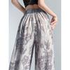 Small ICE Cotton Hemp Printing Work Clothing High Waist Elastic Slim Looking Loose Straight-leg Casual Loose Pants Mop Pants Women