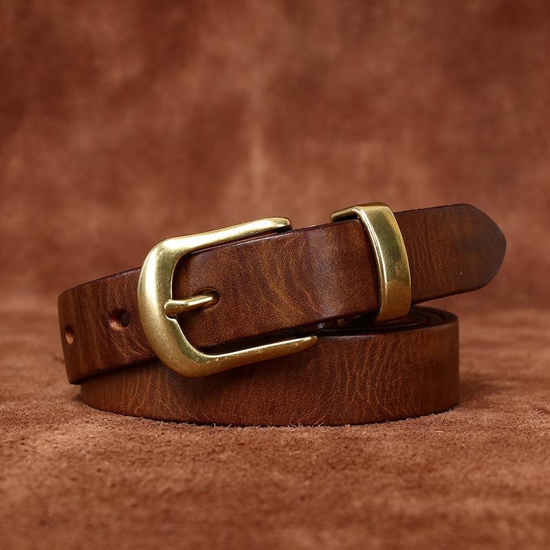 Women's Retro Rub Colored Distressed Pleated Washed Leather Belt Women's Genuine Leather Vegetable Tanning Leather Fashion Jeans Belt