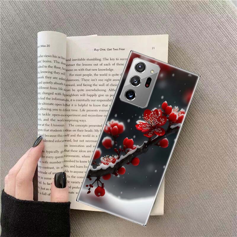 Schneefall Rote Pfirsichblüten Handyhülle Für Samsung Galaxy S25 Edge S24 S23 FE S22 S26 Ultra S21 S20 S10 Plus Capa Weich
