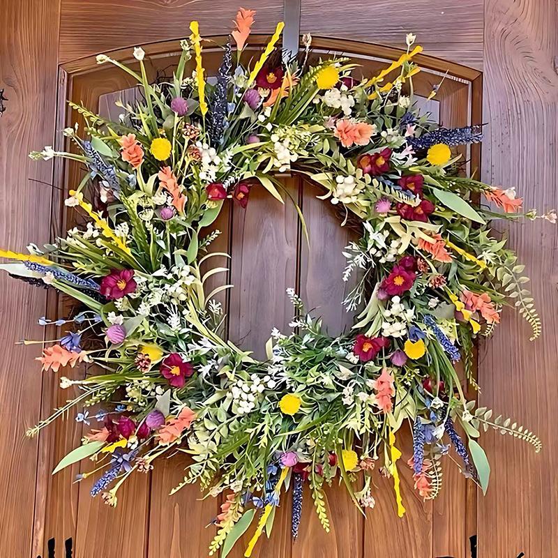 

45Cm Artificial Wildflower Wreath Handmade Colorful Spring Summer Floral Garland Background Wall Window Front Door Wedding Decor