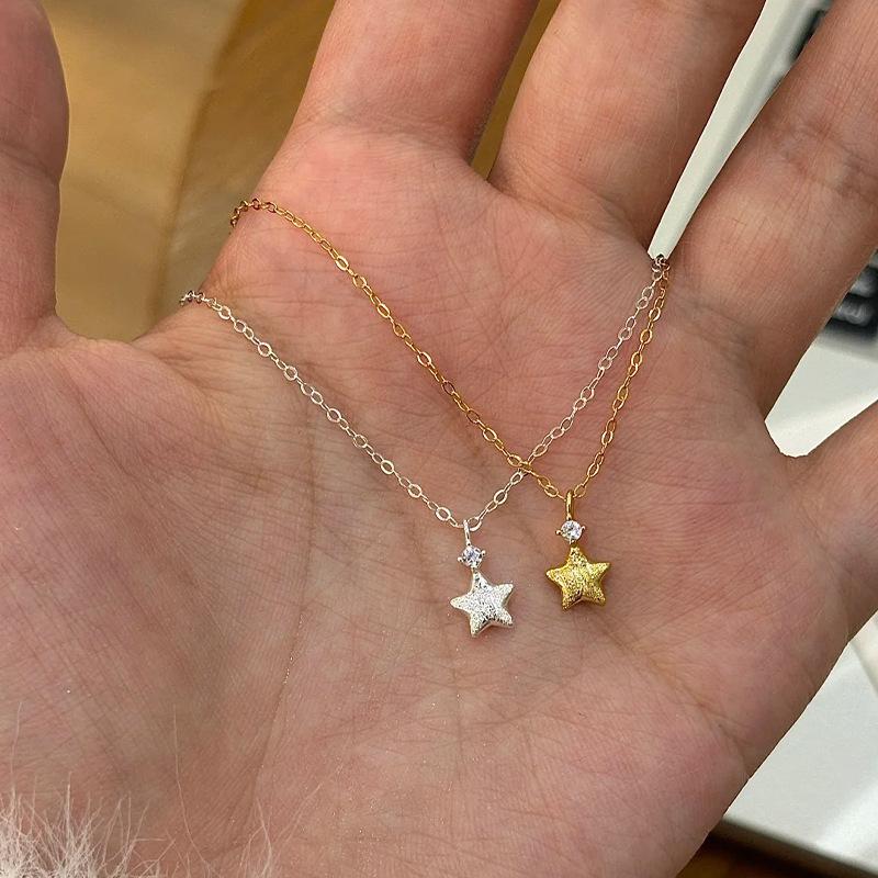 Classic Frosted Mini Five-Pointed Star Pendant Necklaces for Women Lady Exquisit Crystal Fine Chains Necklaces Jewelry Wholesale