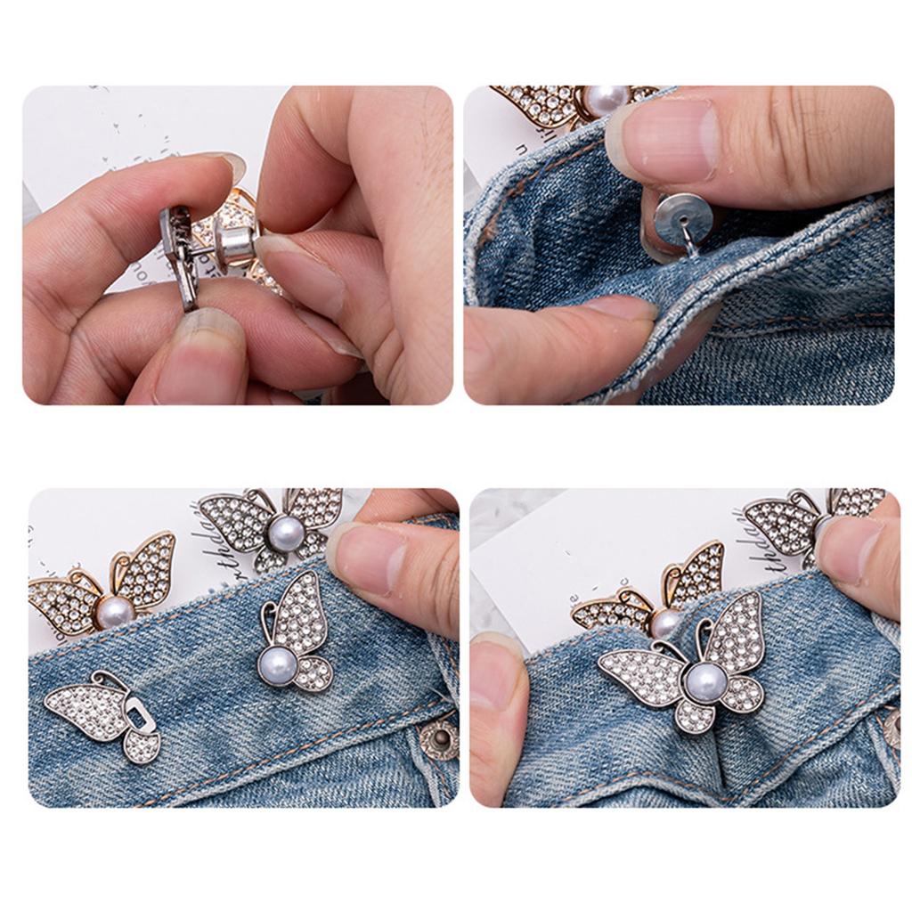 Pack Of 3 Adjustable Butterfly Waist Buckles Metal Jeans Waistband Tightener For Women NonSewing Waist Extender