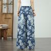 Dimanaf 2025 New Summer Basic Elastic Jeans Pants Floral Printing Women Loose Denim Trousers Casual Wide Leg Pants